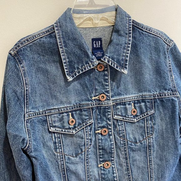 Vintage Y2k Gap Dark Wash Denim Trucker Jacket - Picture 3 of 13